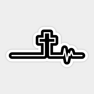 Cross Heartbeat 2 - White on Black Sticker